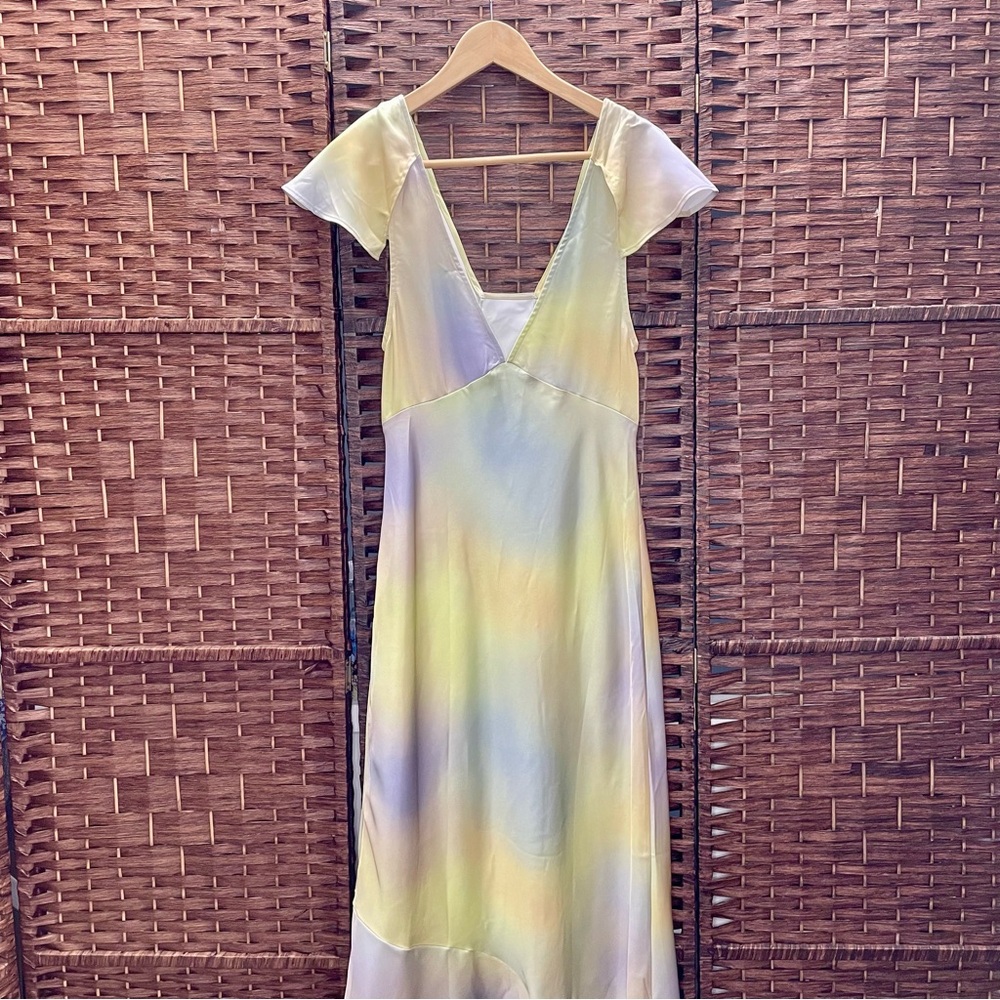WeWoreWhat Pastel Maxi Dress, Silky Charmeuse Watercolor, Size 8, Two-Way, NWT. - Picture 5 of 9